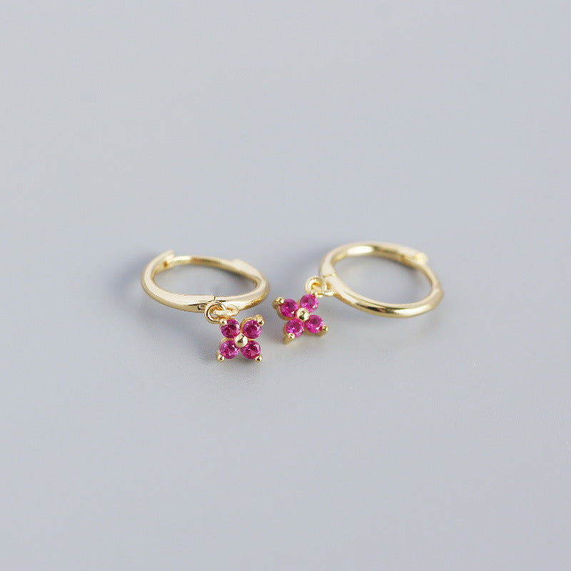Wholesale French Style S925 Sterling Silver Geometric Diamond Floral Silver Earrings